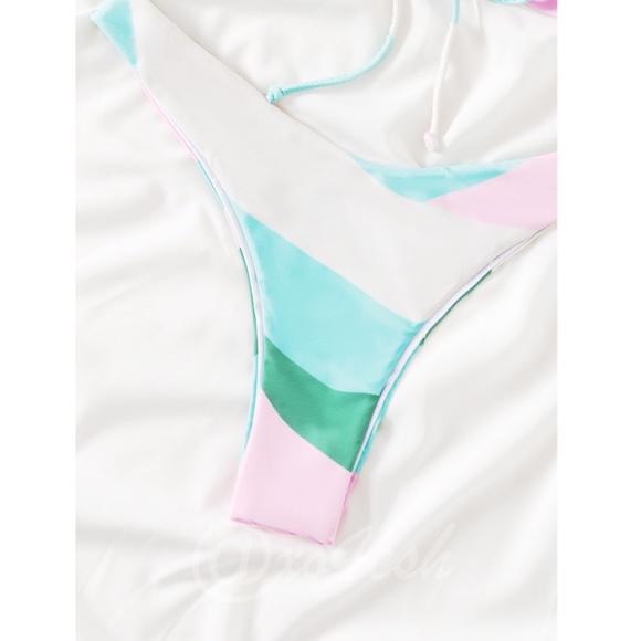 Colorblock 2 Piece Bikini Swimsuit Bandeau - Picture 7 of 9